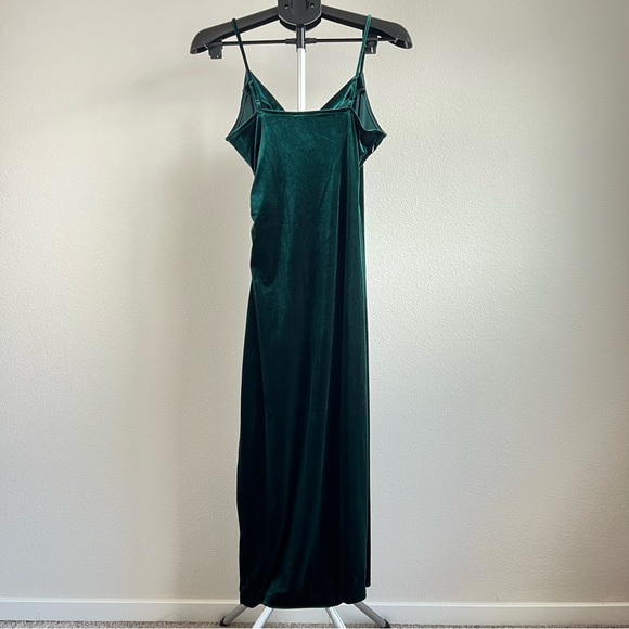 Rachel Zoe Emerald Green Velvet Wrap Slip Dress XS Ruched Maxi Evening Party - Picture 2 of 6